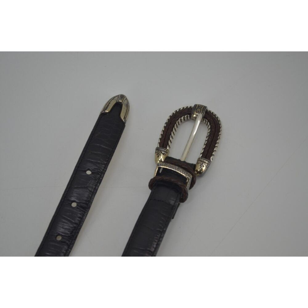 Brighton Croc Women Size 30 Belt Medium Embossed #40253 Black Leather Silver - Picture 4 of 10